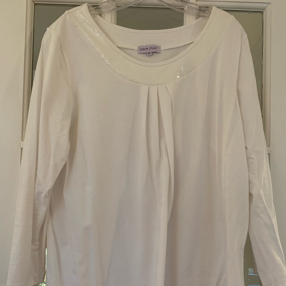 White cotton sequin top
